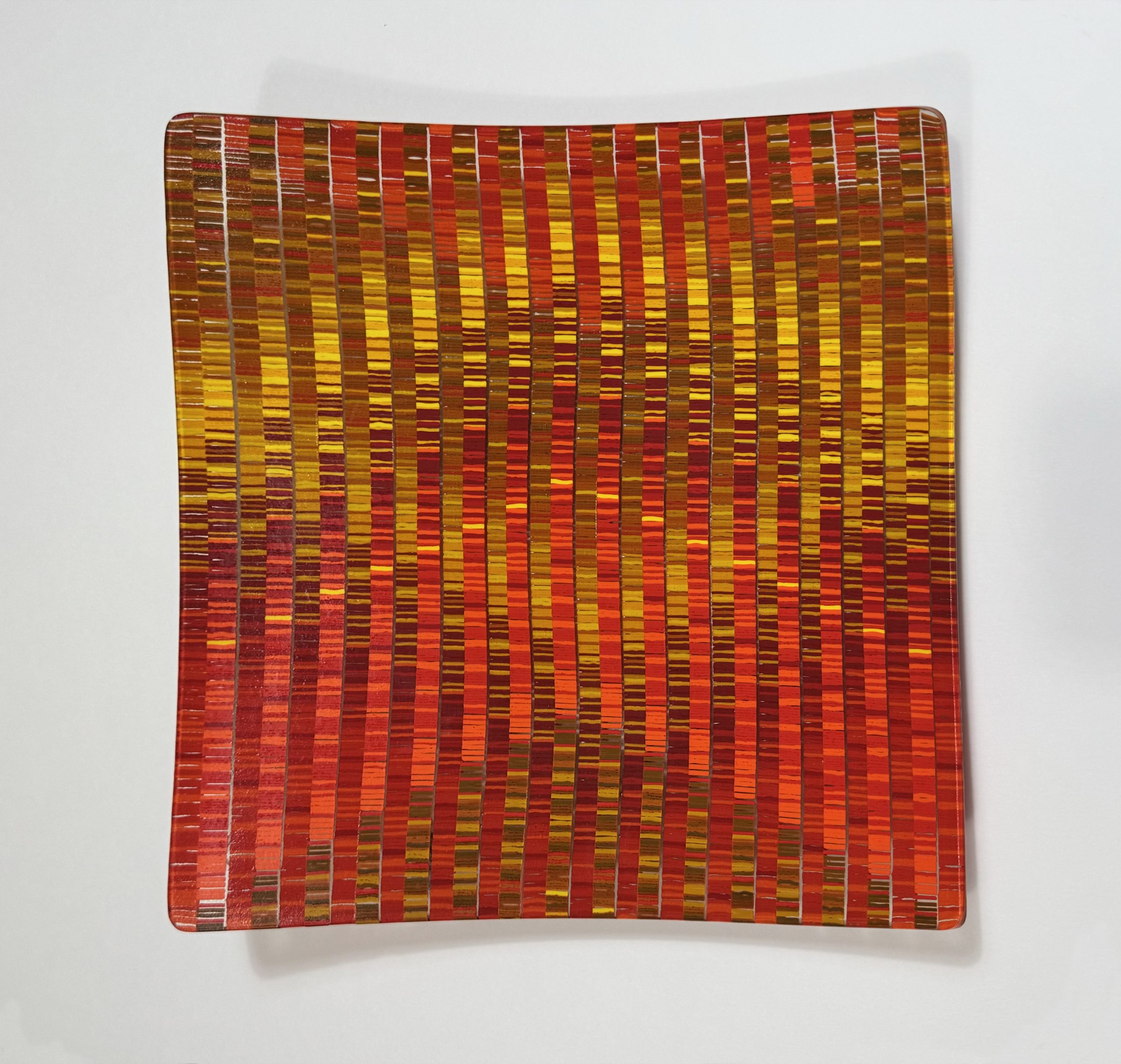 Tapestry Weave fused glass plate by Diane Willkens