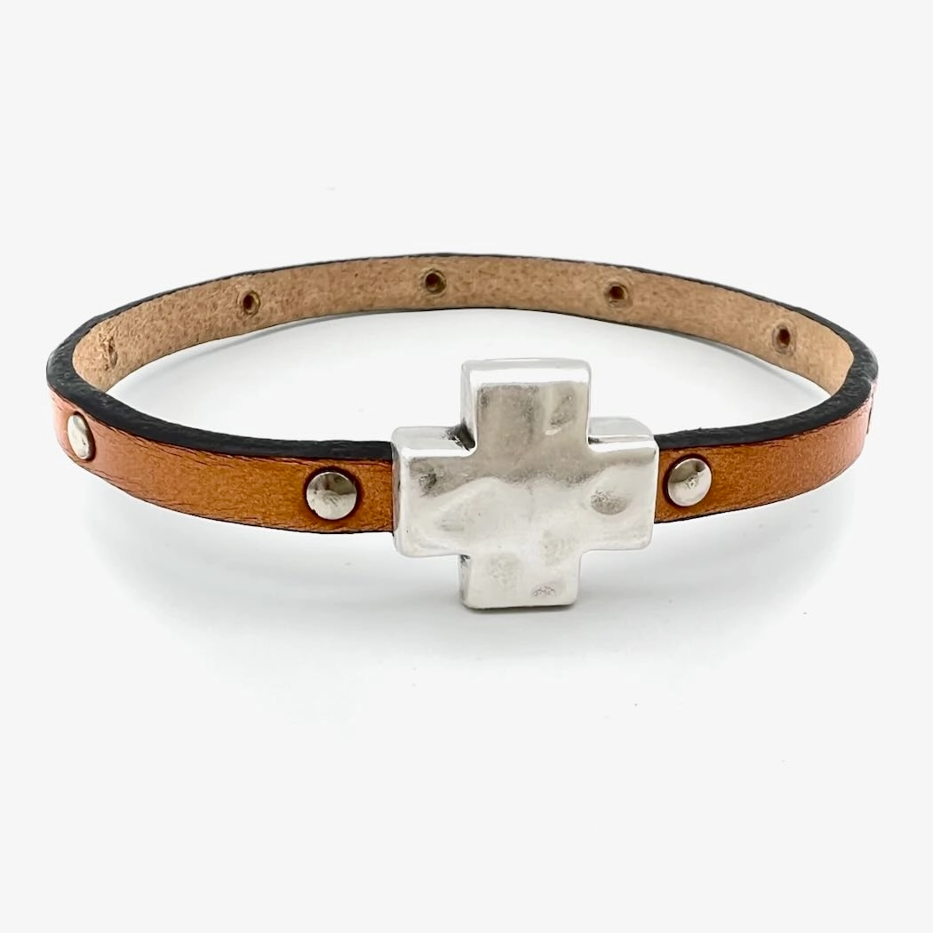 Hammered Cross Bracelet by Olive Parker of Montana Leather Designs