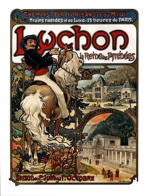 CHEMINS DE FER D'ORLEANS ET DU MIDI. LUCHON, PYRENEES - Railroad advertisement reproduction. Alphonse Mucha.