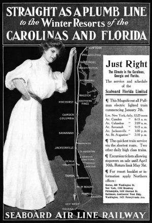 STRAIGHT AS A PLUMB LINE Seabord Air Line Railway- vintage reproduction print